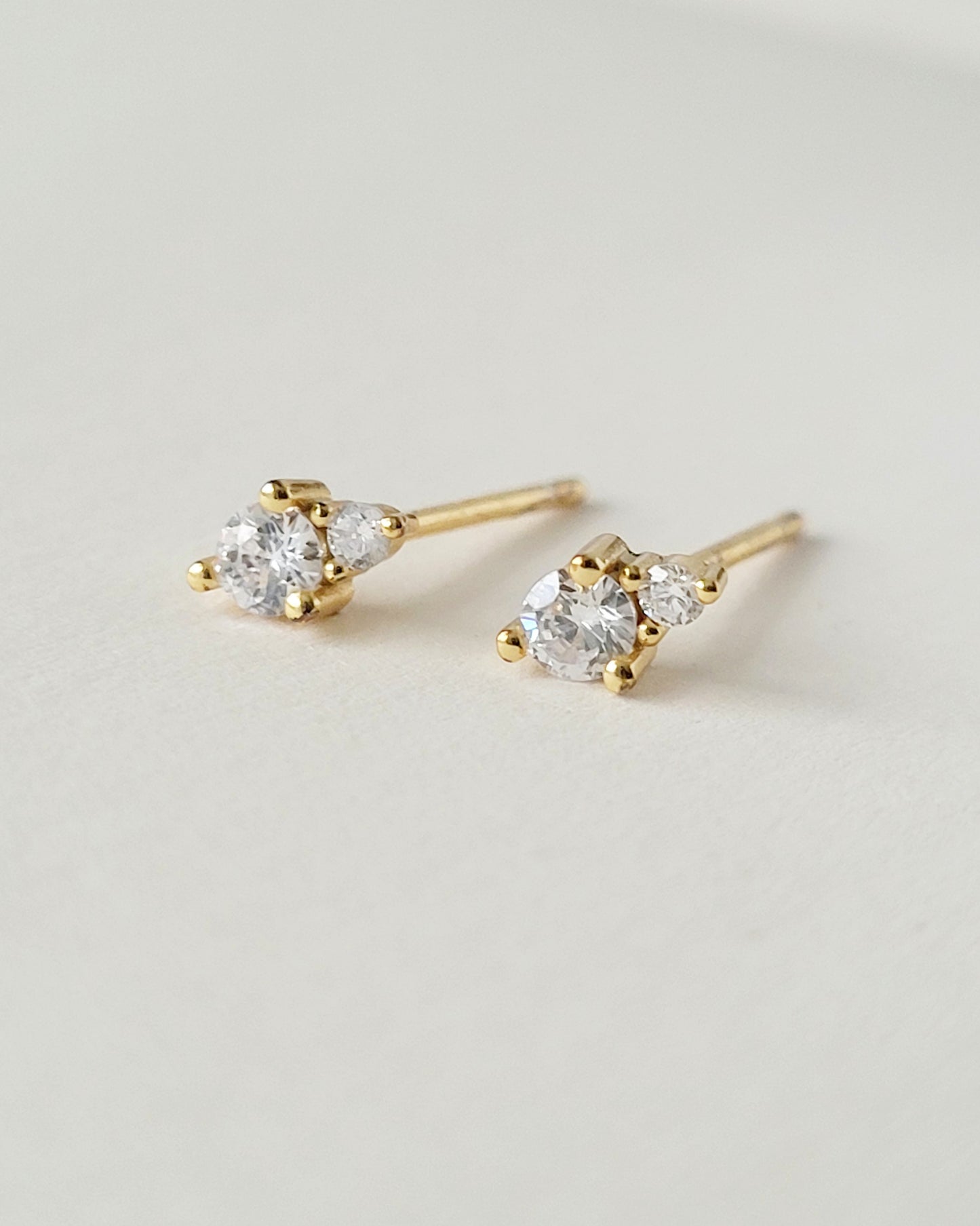 Gold Plated Clear Cubic Zirconia Prong Set April Birthstone Earrings