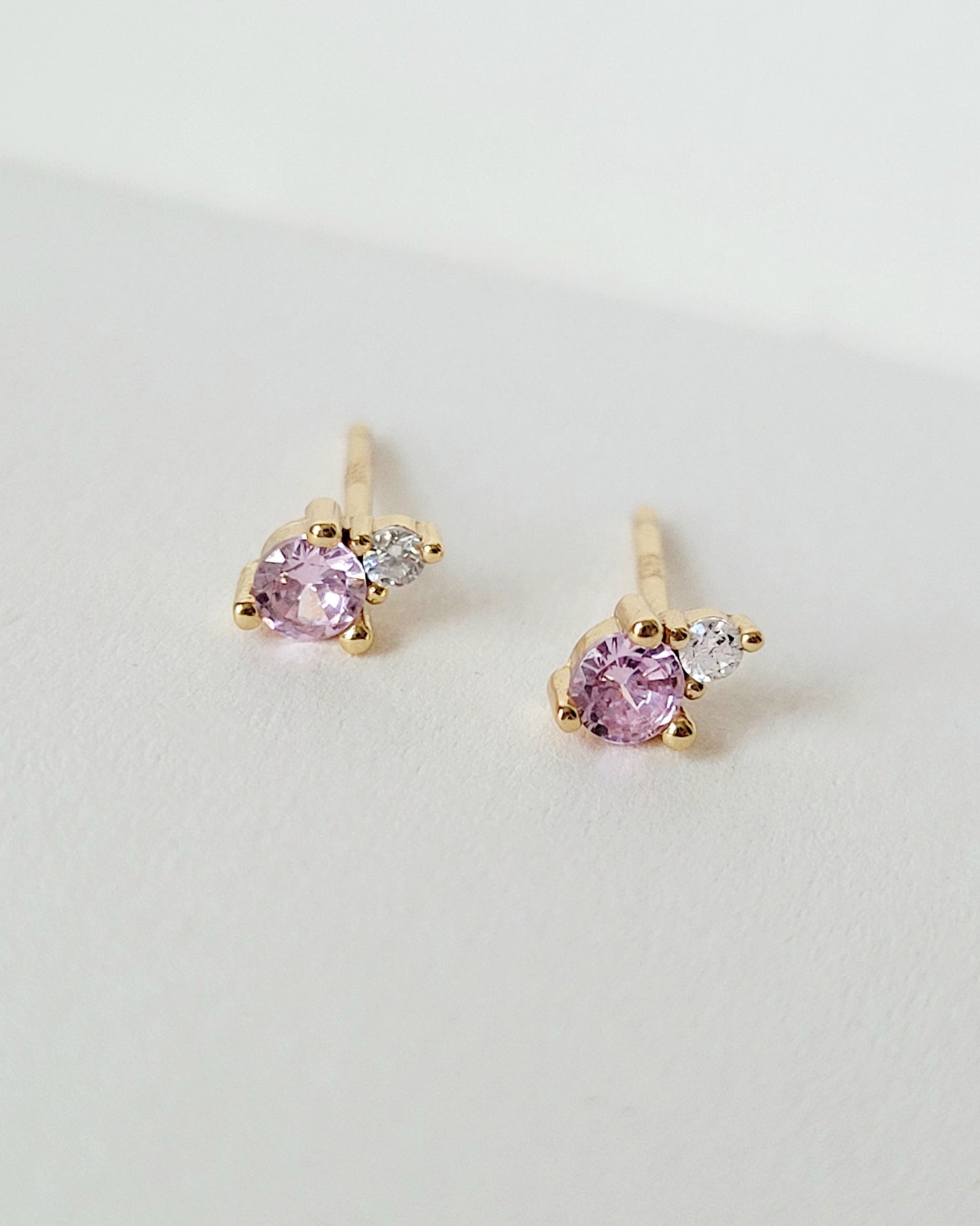 October Birthstone Stud Earrings with Pink Tourmaline CZ