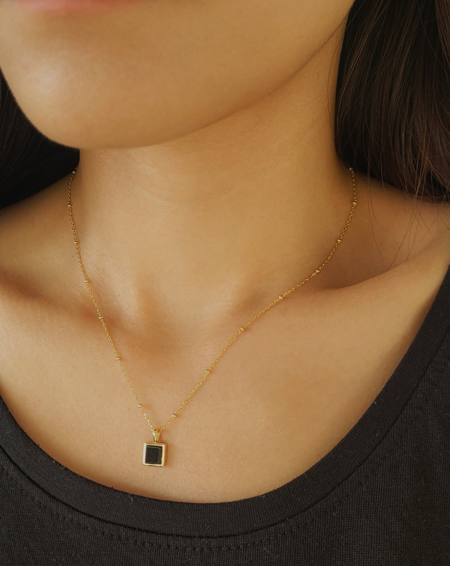 square agate necklace with gold plated