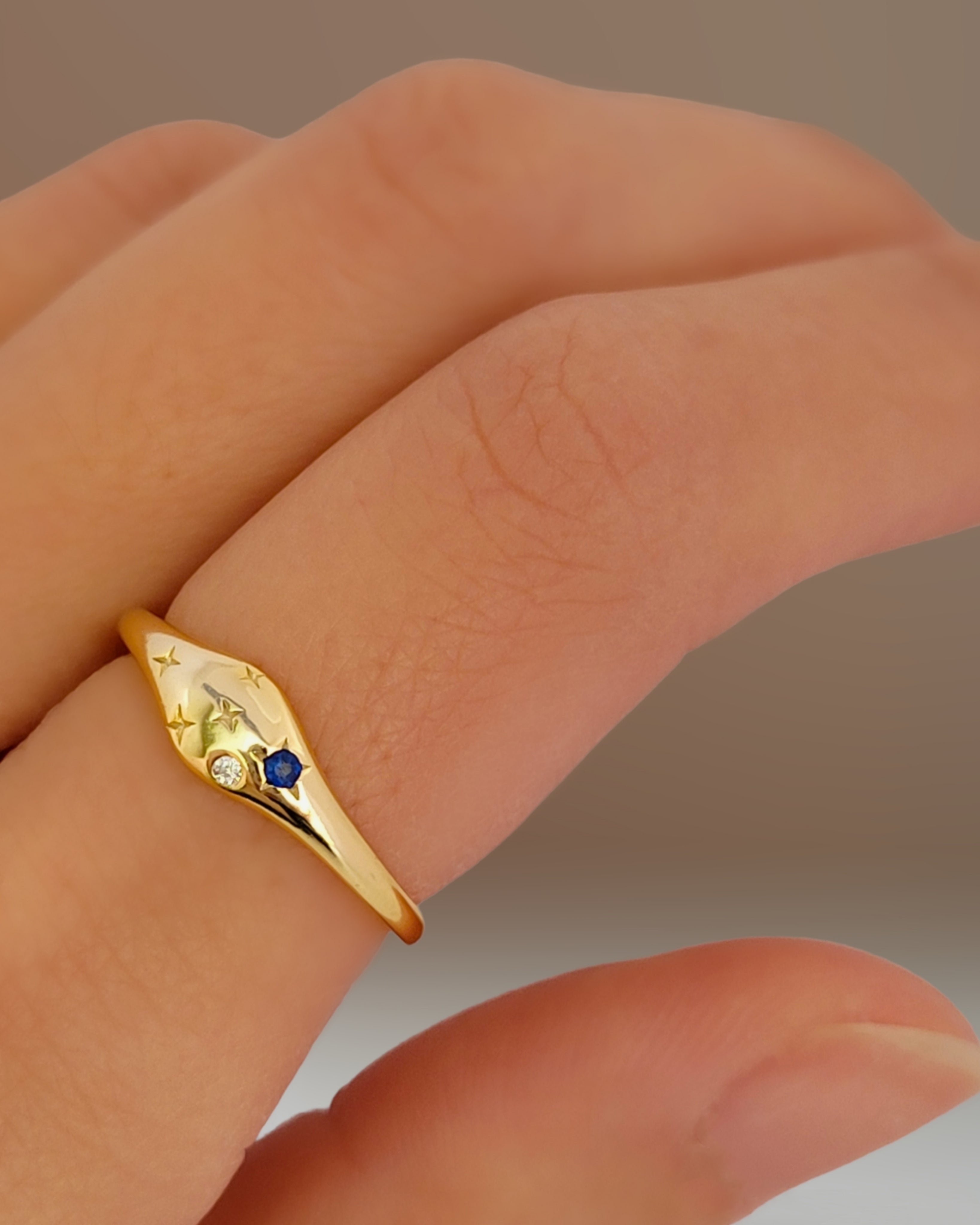 Solid 14 K Gold Sapphire September Birthstone Virgo Zodiac Ring. Gold –  daizyjewellery